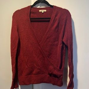 Wrap-Front Pullover Sweater in Coziest Yarn in Maroon